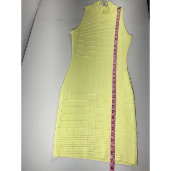 Vintage Liliane Romi Zelda Dress Bodycon Lemon Yellow Ribbed Knit Midi Spring - Picture 9 of 9